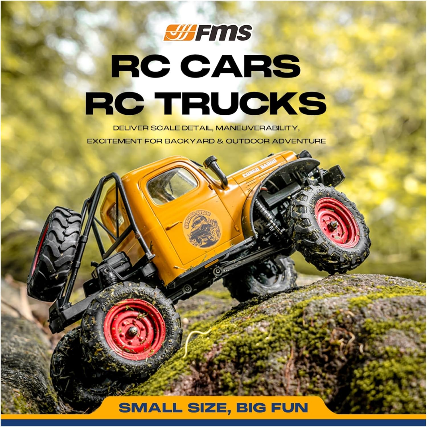 BEEZRC FMS RC Crwaler 1/24 Scale FCX24 Power Wagon RTR V2 4WD 2.4GHz 3CH Offroad RC Car Model Vehicle Hobby Grade Remote Control Car(Yellow)